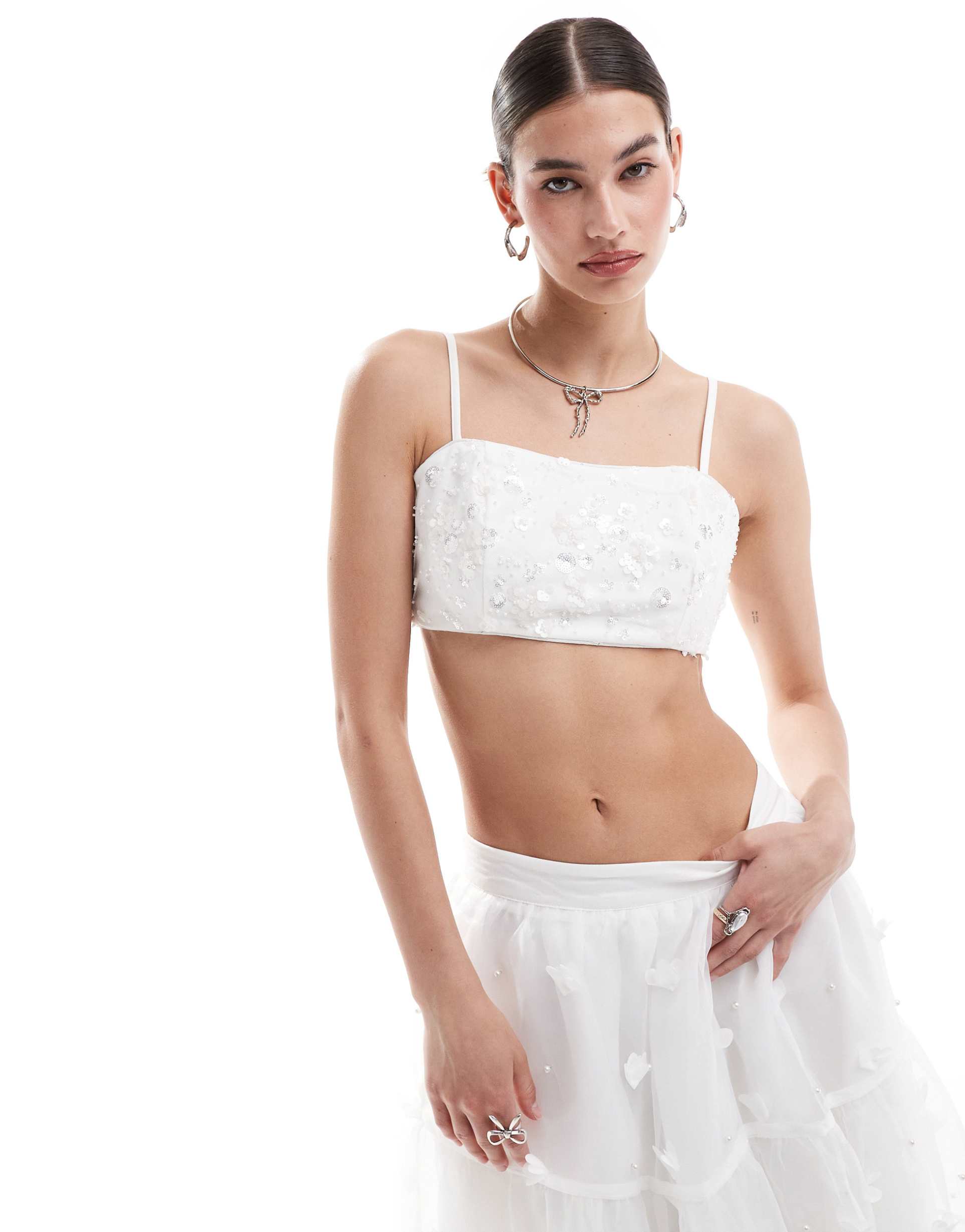 dream sister jane bridal floral embellished bralet in ivory - part of a set