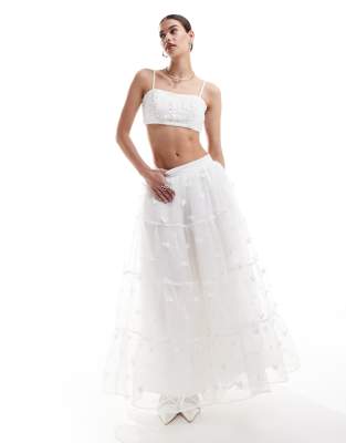 sister jane Dream Sister Jane Bridal floral pearl embellished maxi skirt co-ord in ivory-White