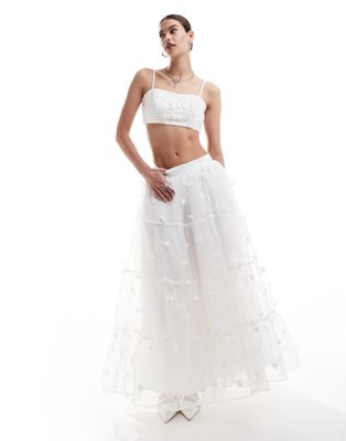 Sister Jane Dream  Bridal Floral Pearl Embellished Maxi Skirt In Ivory - Part Of A Set-white