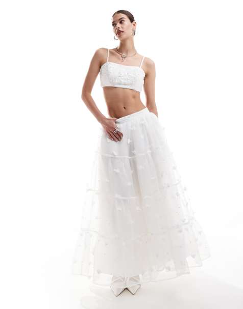Dream Sister Jane Bridal floral pearl embellished maxi skirt in ivory (part of a set) - view 1