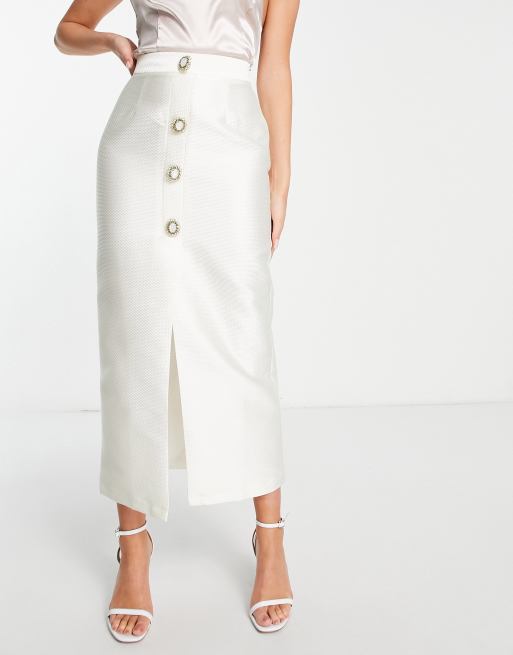 Dream Sister Jane bridal midi skirt with split co-ord in ivory, 3 of 4