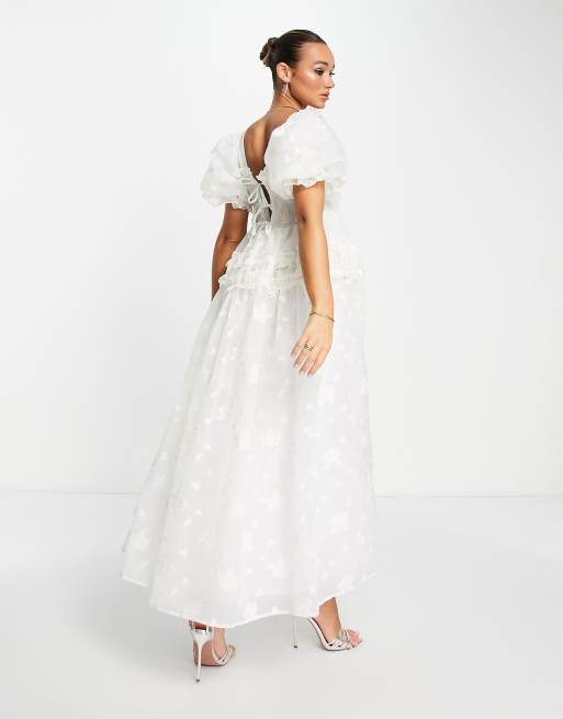 White long puff cheap sleeve dress