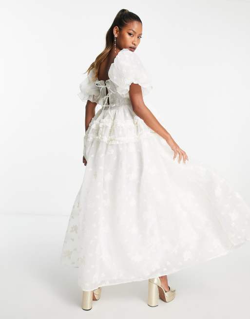 Ruffle sleeve wedding outlet dress