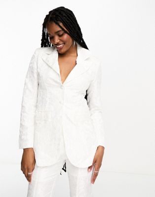 Dream Sister Jane Bridal tailored fit floral jacquard blazer suit co-ord in ivory - ASOS Price Checker