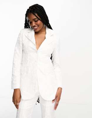 Dream Sister Jane Bridal tailored fit floral jacquard blazer suit co-ord in ivory - ASOS Price Checker