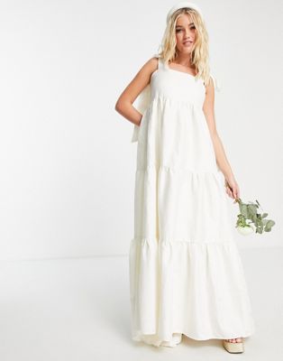 Dream Sister Jane bridal tiered maxi dress with bow shoulder ties