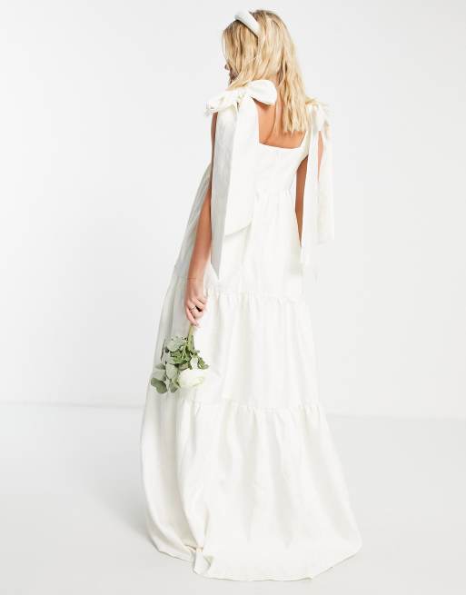 Dream Sister Jane bridal tiered maxi dress with bow shoulder ties, 2 of 4