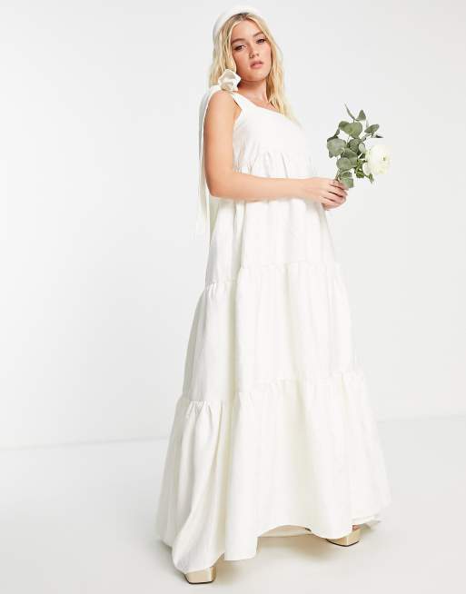 Dream Sister Jane bridal tiered maxi dress with bow shoulder ties, 4 of 4