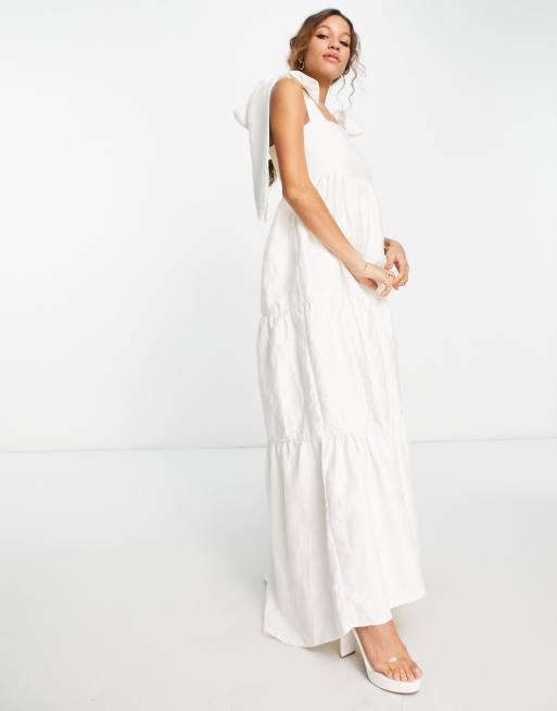 Dream Sister Jane bridal tiered maxi dress with bow shoulder ties, 4 of 4