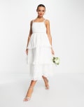 [sister jane] Dream Sister Jane Bridal tiered midi dress in lace with pearl details-White M WHITE