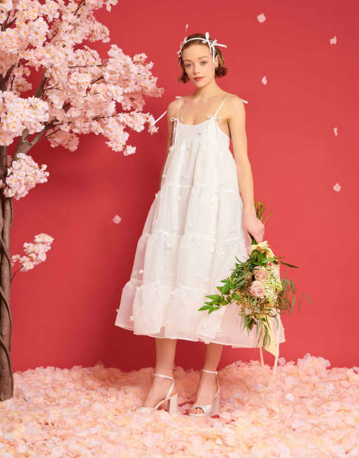 Dream Sister Jane Bridal – Warstwowa sukienka midi z kokardkami w kolorze kości słoniowej, część zestawu