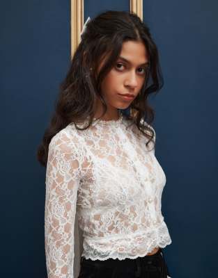 Dream Sister Jane button up lace top co-ord in ivory-White