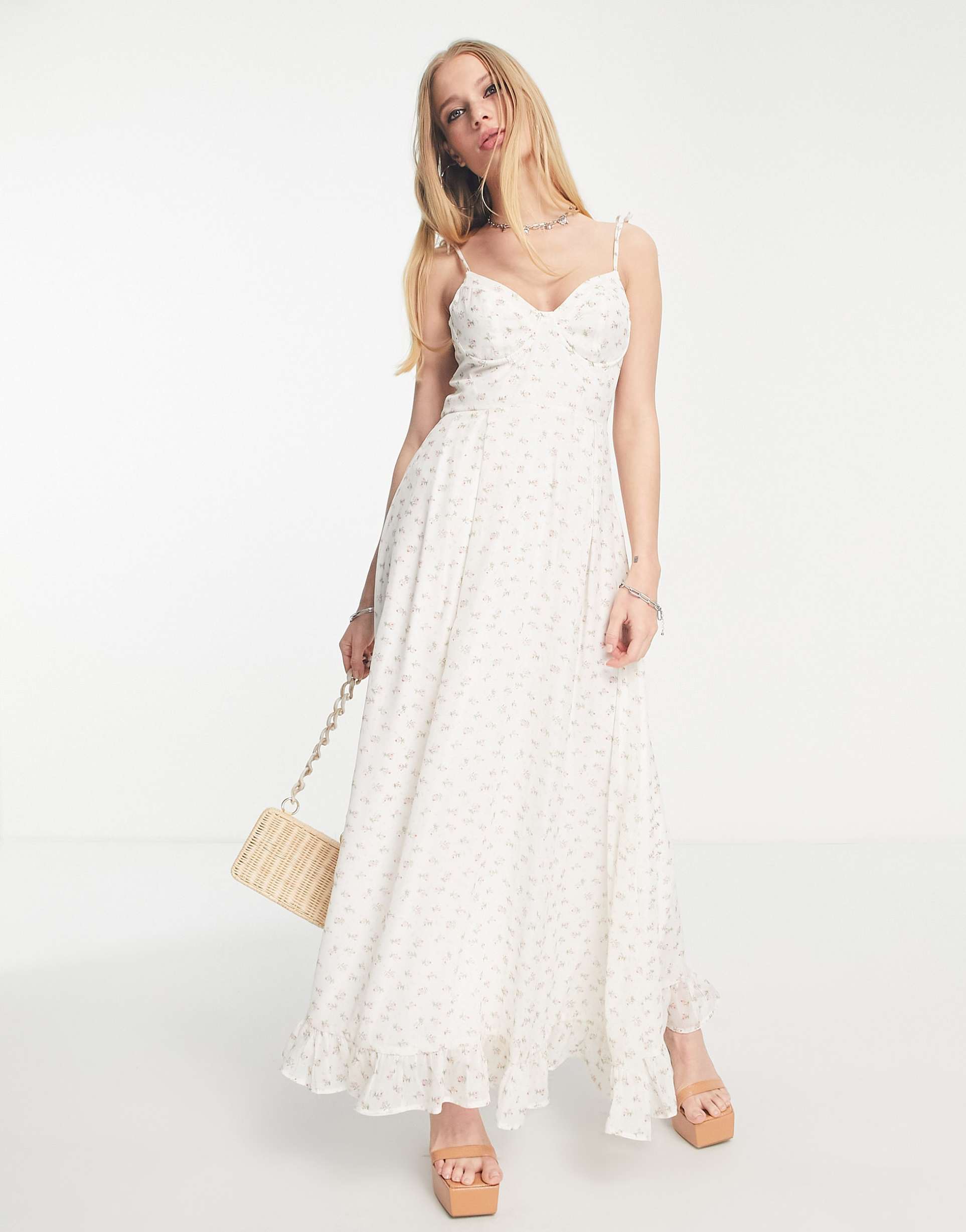 dream sister jane cami maxi dress in delicate rose print