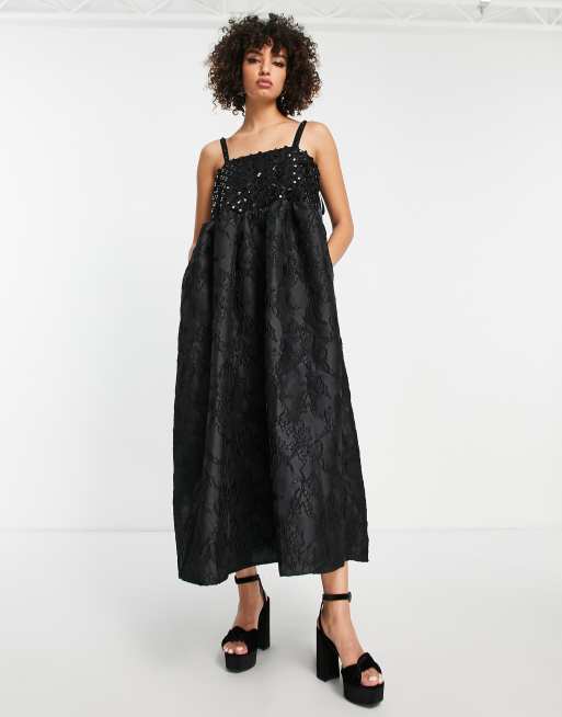 Floral Choker Satin Cami Maxi Dress in Black - Retro, Indie and