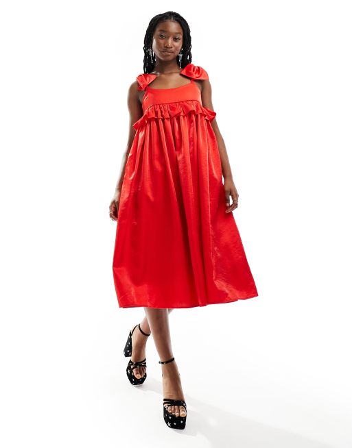 Dream Sister Jane Cecilia bow strap midi dress in red ASOS