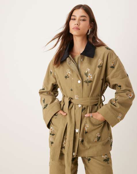 Dream Sister Jane chateau floral embellished jacket co-ord in khaki - view 1