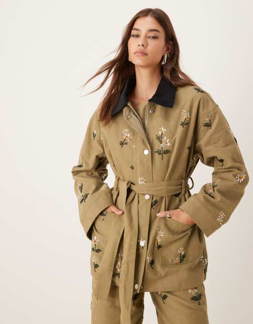 Dream Sister Jane chateau floral embellished jacket in khaki (part of a set)