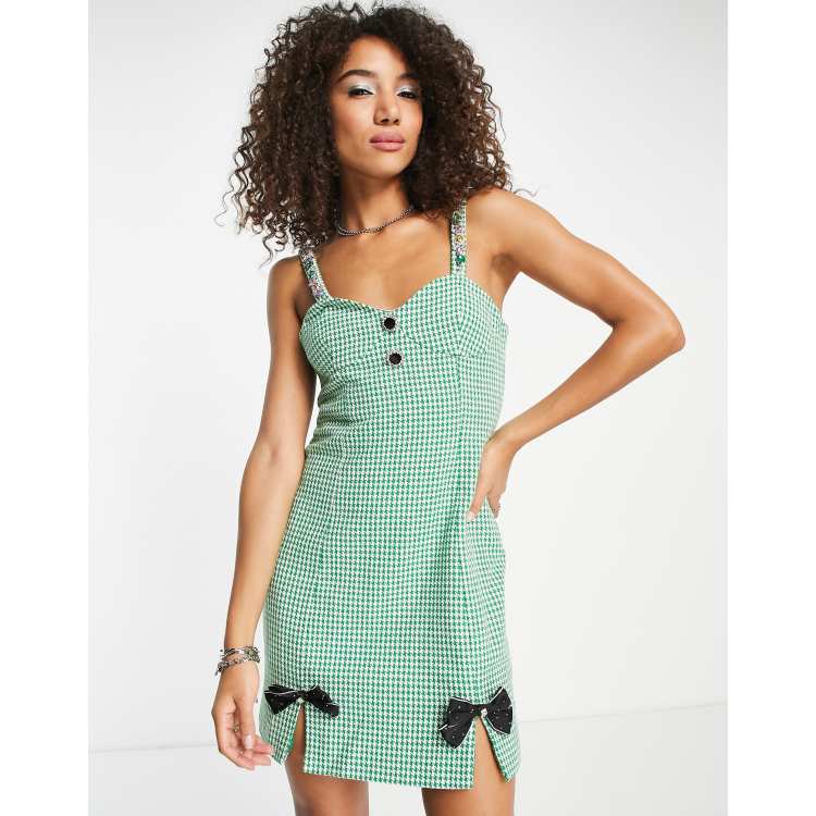 Dream Sister Jane check cami dress with detachable jewelled straps in green  | ASOS