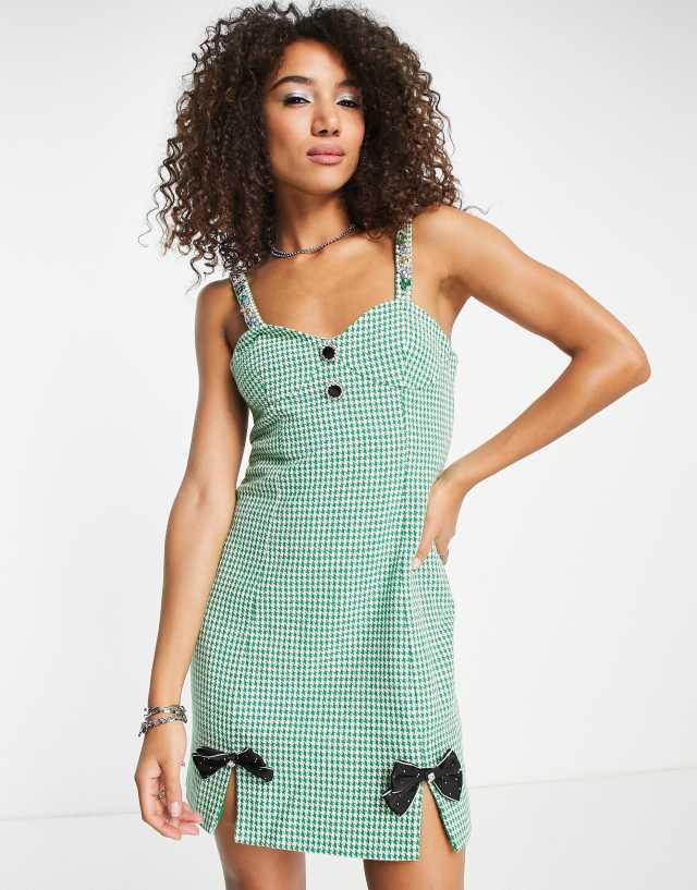 Dream Sister Jane check cami dress with detachable jewelled straps in green