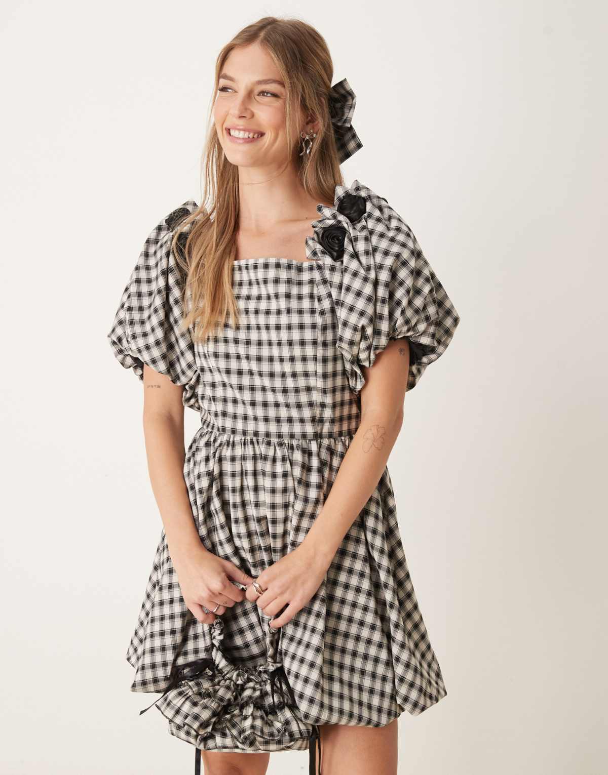 Dream Sister Jane check print mini dress co-ord in black and white