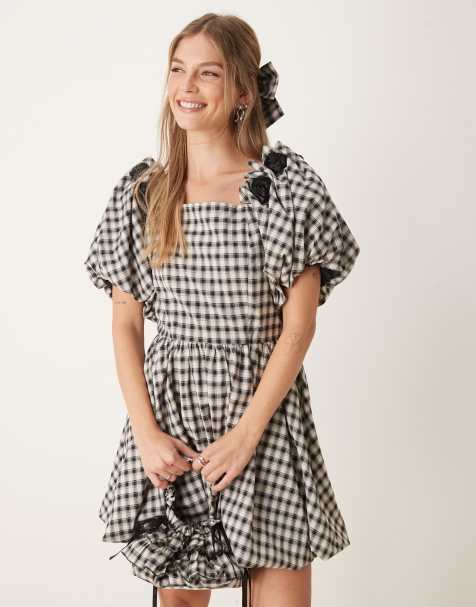 Dream Sister Jane check print mini dress co-ord in black and white