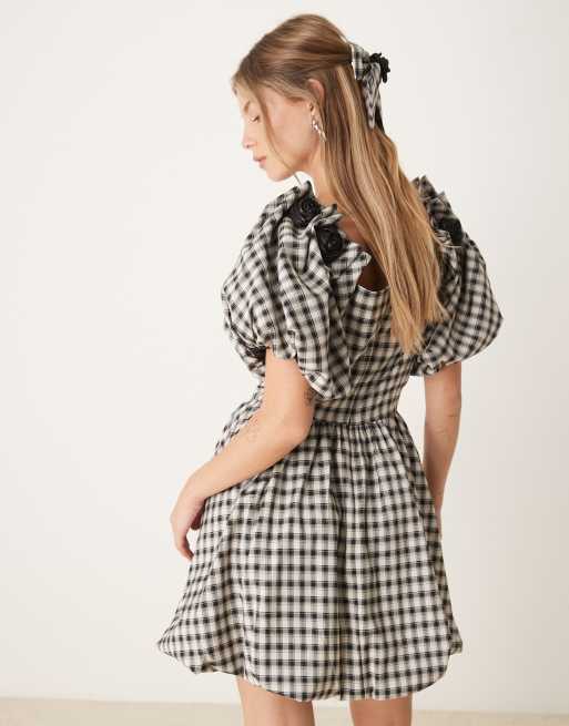 Dream Sister Jane check print mini dress co-ord in black and white