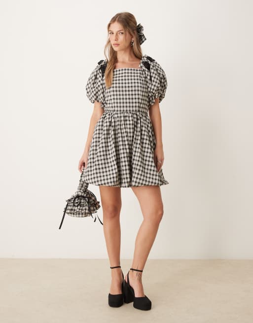 Dream Sister Jane check print mini dress co-ord in black and white
