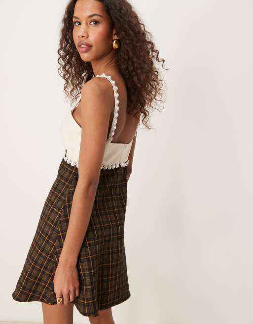 Dream Sister Jane check print mini dress in brown | ASOS
