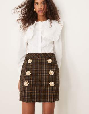 Dream Sister Jane check print mini skirt in brown