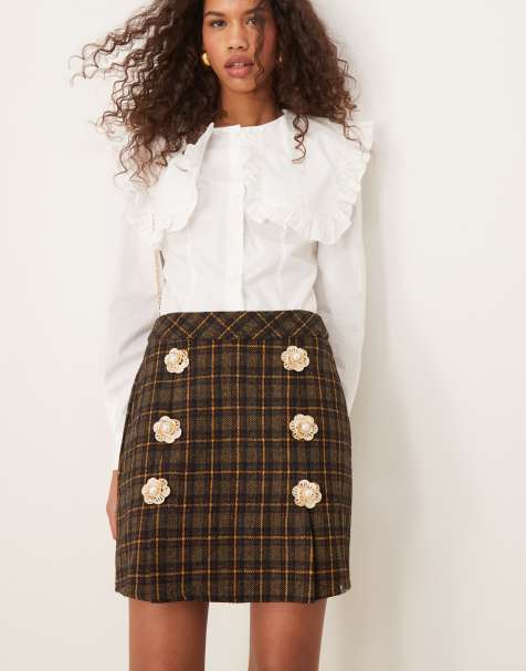 Dream Sister Jane check print mini skirt in brown - view 1