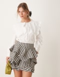 [sister jane] Dream Sister Jane check print ruffle mini skirt in black and white M Plus Black And White