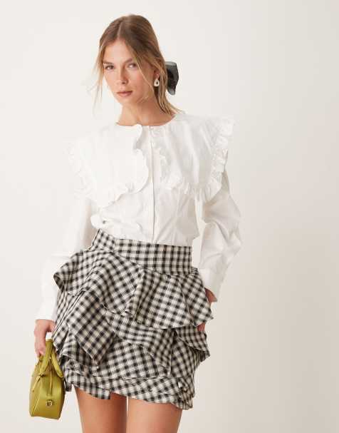 Dream Sister Jane check print ruffle mini skirt in black and white