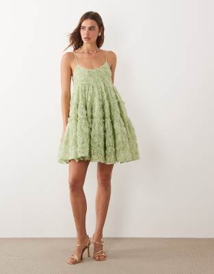Sister Jane Dream  Clover Organza Detail Scoop Neck Cami Mini Dress In Green