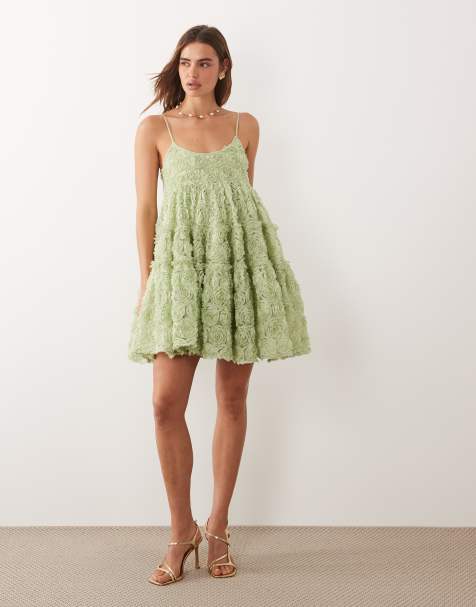 Dream Sister Jane Clover organza detail scoop neck cami mini dress in light green