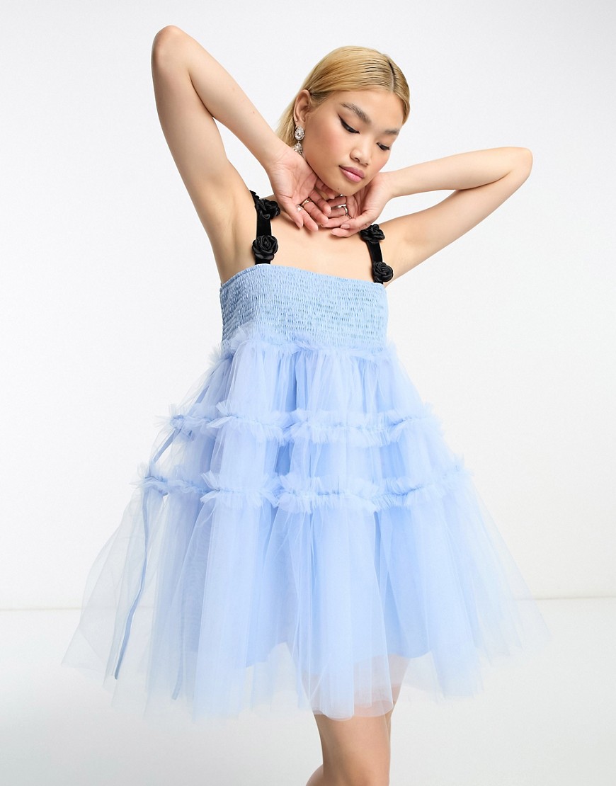 Dream Sister Jane corsage strap tulle mini dress in baby blue
