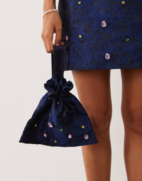 Dream Sister Jane Cosmo embellished drawstring purse in navy - part of a set - view 1