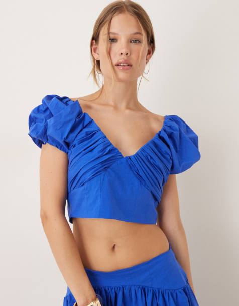Dream Sister Jane cotton-blend crop top in cobalt (Part of a set) - view 1