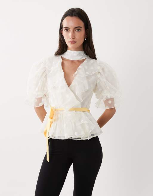 Dream Sister Jane cotton blend polka dot organza puff sleeve wrap