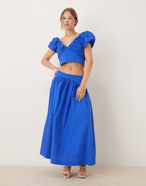 Dream Sister Jane cotton maxi skirt co-ord in cobalt 