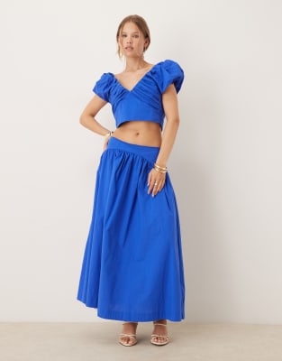 Dream Sister Jane cotton maxi skirt in cobalt - part of a set-Blue
