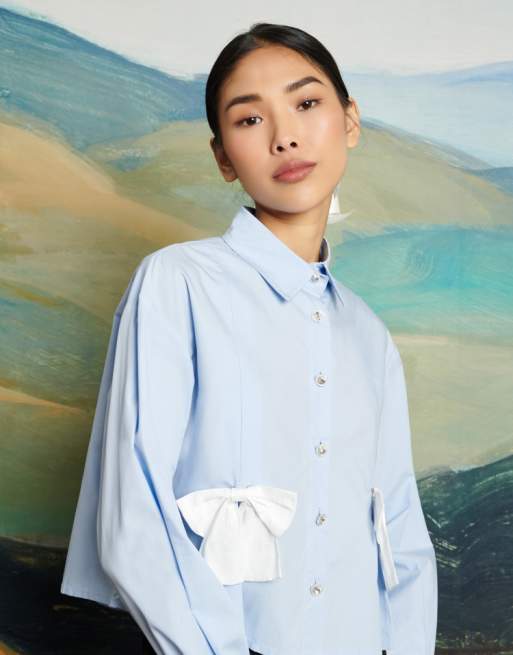 Dream Sister Jane detachable bow shirt in powder blue