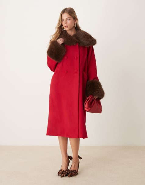 Dream Sister Jane double breasted faux fur coat in bordeaux red - view 1