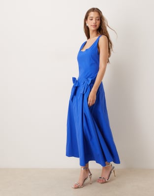 Sister Jane Dream  Drop Hem Bow Midaxi Dress In Blue