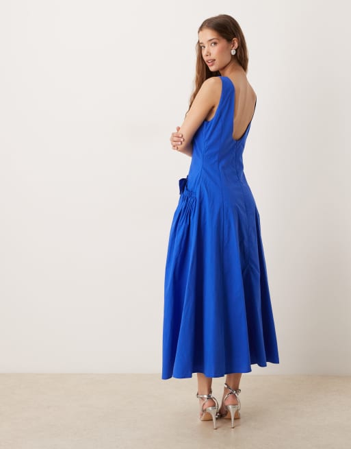 Dream Sister Jane drop hem bow midaxi dress in cobalt, 3 of 4