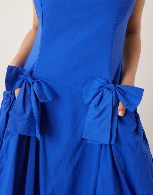 Dream Sister Jane drop hem bow midaxi dress in cobalt, 4 of 4
