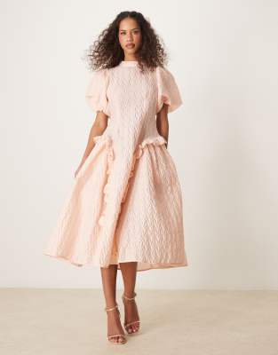 Sister Jane Dream  Drop Hem Jacquard Midi Dress In Pink
