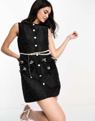 Dream Sister Jane embellished belt tweed mini dress in black