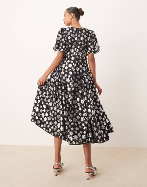 Dream Sister Jane embellished floral midi dress in silver | ASOS 