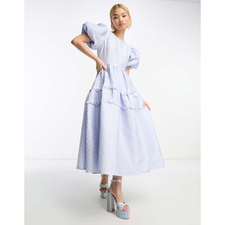 Dream Sister Jane embellished jacquard midi dress in powder blue