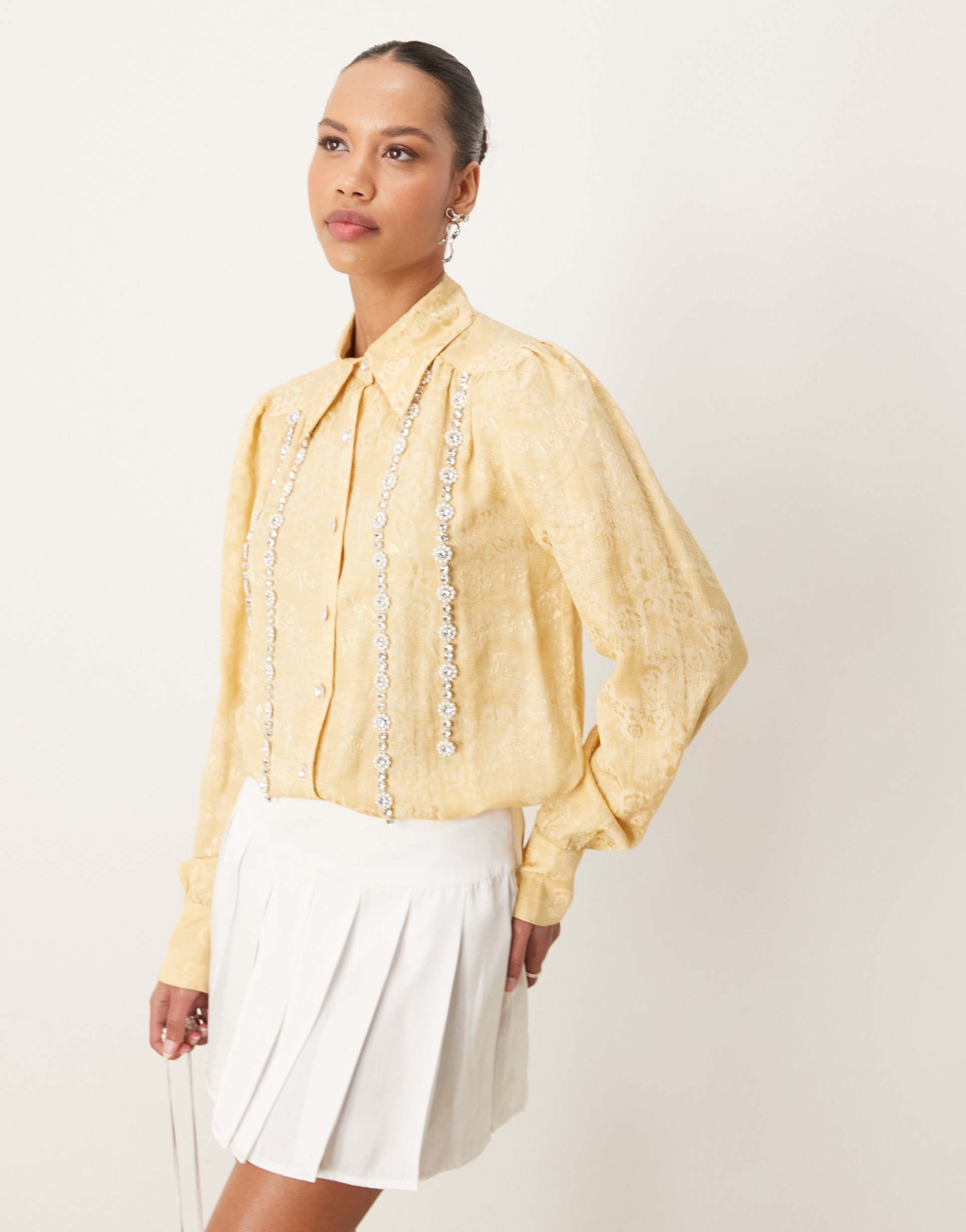 dream sister jane embellished jewel blouse in yellow